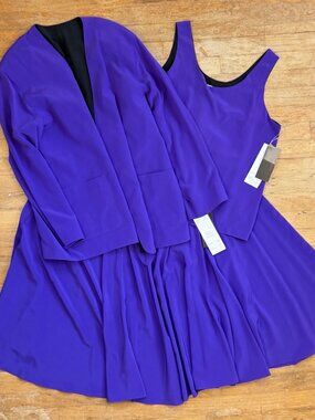 Vintage 3 Piece Outfit Set Size M/L 80s Purple Skirt Reversible Top & Jacket  Mi